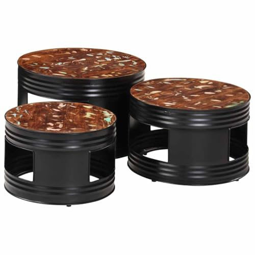 Keeushr Beistelltische Fass-Design 3 STK. Massives Altholz Satztische für Outdoor Lounge Garten Terrasse Stapelbar Stauraum