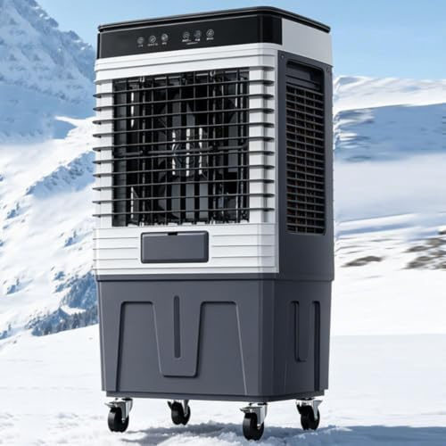 GWFBLID Climatizador Evaporativo Industrial Depósito 80L Aire Acondicionado Portátil con 3 Velocidades Fácil Uso Ruedas Multidireccionales Oscilación Ajustable Enfriador de Aire Portátil Ventilador