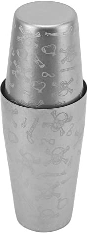 BAFOVY Cocktailshaker, 304 Rostfritt Stål Boston Cocktailshakerset med Satinfinish, Slät Kant, Diskmaskinssäkra Skakburkar för Hemmabar, Fester, Camping (Skallemönster utan bottenlinje)