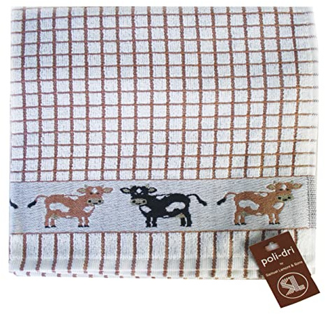 Samuel Lamont & Sons Poli Dri Tea Cotton Towel, Cows Brown