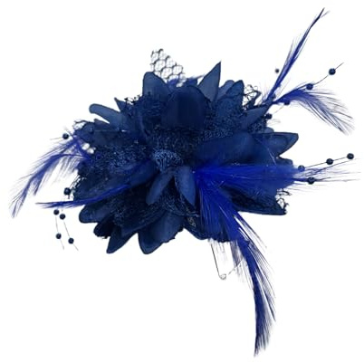 Flower Feather Bead Corsage Hair Clips Fascinator Hairband (Royal Blue) Cobalt