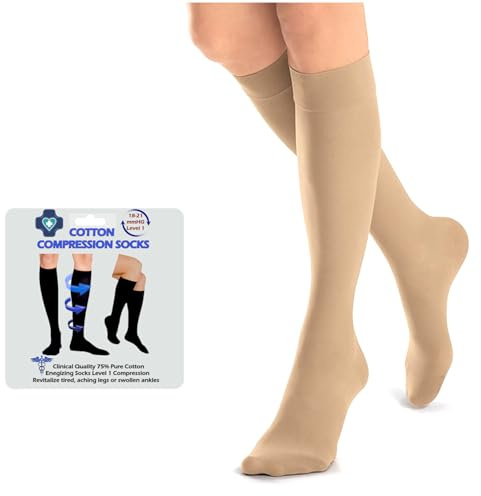 Kensington Compression Socks for Women & Men – Cotton Flight Socks for Travel, Maternity, Sports, & Medical Stockings – Calf & Ankle Swelling Relief, Improves Circulation, Great for Pregnancy Size 6-8