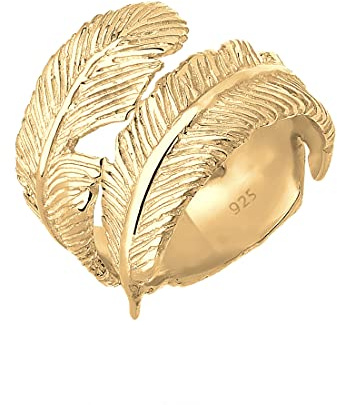 Elli Ring Damen Wickelring Feder Look Verspielt in 925 Sterling Silber
