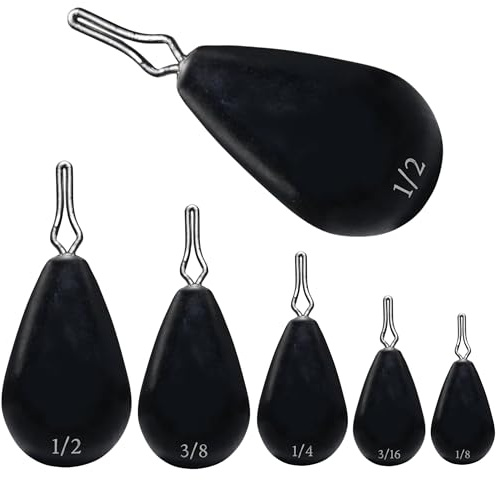Reacción Tackle Drop Shot Plomos de tungsteno Pesos/Pesca en Varios tamaños y Colores, Black (Tear)