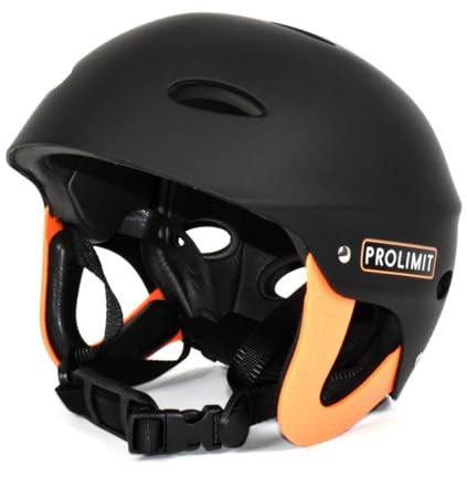 Prolimit Wassersporthelm, Schwarz, Verstellbarer Gurt, Polycarbonat (PC), Erwachsene, Wassersport, Kajak-Kanus, Kitesurf-Windsurf, Beiboot-Kajakfahren
