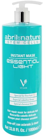 abril et nature - Professionelle Friseurmaske Essential Light - Für feines, empfindliches und/oder gefärbtes Haar - Oxigeniert und verjüngt - Beschwert nicht - Volumeneffekt - Haarmaske - 1000 ml