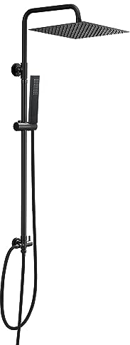 JOHO Columna Ducha Negro sin Grifo Conjunto Ducha Set Ducha de Altura Adjustable Sistema Ducha Baño Acero Inoxidable 304 Juego ducha con Alcachofa Ducha Mano Cabezal Ducha lluvia Cuadrado 30x30cm