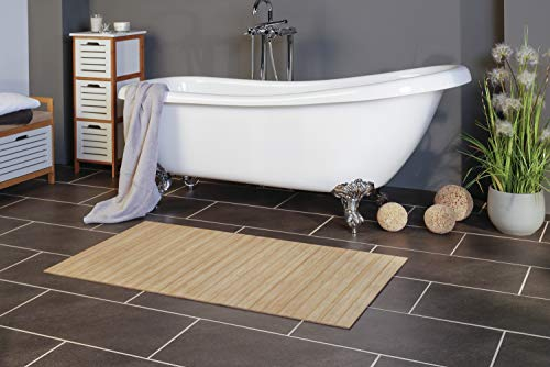 Rutschfeste, hygienische und nachhaltige Badematte Grand aus Bambus von DE-COmmerce I Fussmatte Badteppich Bambusmatte Duschmatte Badezimmermatte Bamboo Badematte Badvorleger Pure 50 x 50 cm