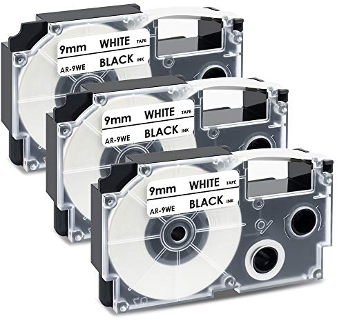 UniPlus 3x Kompatibel für Casio XR-9WE XR-9WE1 Schriftband Kassette Arbeiten für Casio KL-60 KL-100 KL-120 KL-200 KL-300 KL-750 KL-780 KL-820 KL-2000 KL-7200 KL-8100 CW-L300, Schwarz auf Weiß 9mm x 8m