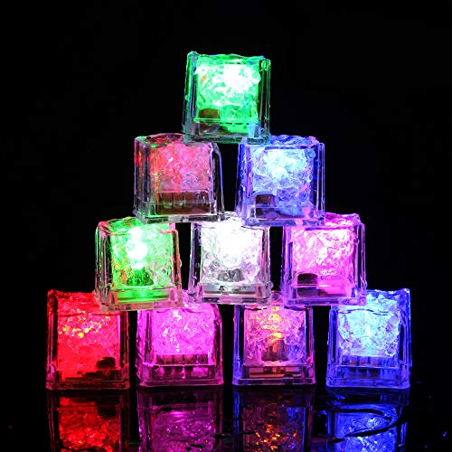 MoYouno Paquete de 12 Bandejas de cubitos de hielo LED para bebidas Cubitos de hielo Sensor de líquido Brillante activado por agua, Decoración para fiesta de bodas de Navidad
