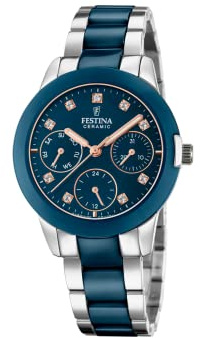 Festina Orologio Donna Analogico in Acciaio Inossidabile 316L Blu - Movimento al Quarzo Multifunzione - Vetro Zaffiro ad Alta Resistenza - Resistente all’Acqua 5 ATM - Calendario F20497/2