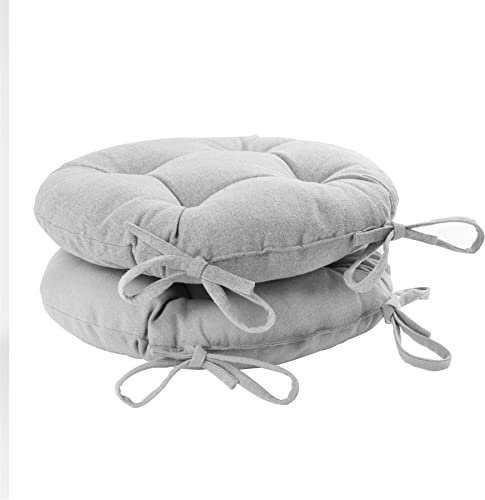Harbour Housewares Grey Seat Pads for Dining Chairs - 40 x 40cm - Pack of 2 - Round Garden Seat Cushions with Ties Soft Padded Pillow Indoor Kitchen Cushion Outdoor Patio Garden Chair Pads