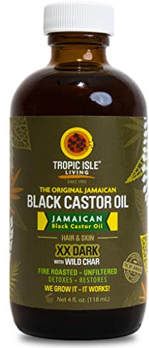 Tropic Isle Living Jamaican Black Castor Oil XX Dark 118ml | 100% Natural Hair Growth Oil and Scalp Treatment | Promotes Strong, Healthy, Thicker Hair, Eyelashes, Eyebrows (118 ml, Pack of 1)