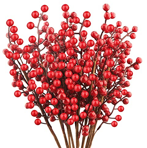10 Pack Artificial Christmas Berries - Burgundy Red Berry Picks & Holly Branches for Xmas Tree & Wreath DIY Crafts