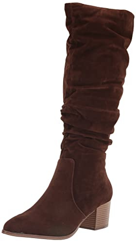 Amazon Essentials Stivali Alti Con Tacco A Blocco Donna, Marrone Toffee Scuro, 40 EU Larga