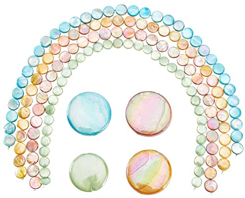 SUNNYCLUE 1 Box 136 Stück 4mm Flache Runde Muschelperlen Bunte Natürliche Süßwasser Scheiben Münzen Anhänger ab Plattierter Ozean Strand Hawaii Stil Für Schmuckherstellung DIY Ohrringe Halsketten
