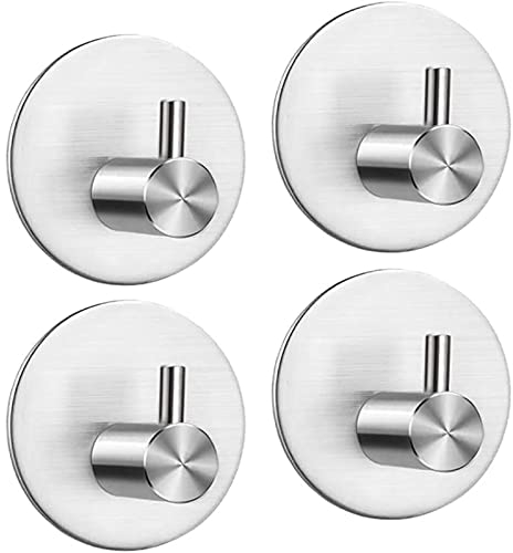 LYLIN Haken Selbstklebende, Selbstklebende Handtuchhaken Handtuchhalter ohne bohren, Wasserfest Edelstahl Wandhaken Bademantelhaken Klebehaken für Bad Toilette Küche (Silber, 4 Stück)