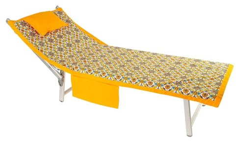 Caritex Telo Copri Lettino con Elastici, Tasche Laterali e Cuscino, Telo Mare per Lettino, 70x180 cm, in Microfibra Morbida e Assorbente, Salvaspazio Asciugatura Rapida, K080 (Maioliche Arancione)