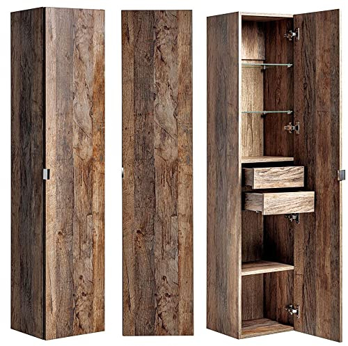 Lomadox Badmöbel Hochschrank Badezimmerschrank, Vintage Oak Eiche, 2 Türen, B/H/T: 35/160/33 cm