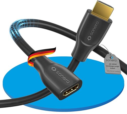 sonero HDMI Verlängerungskabel Verlängerung, 4K 60Hz, Stecker/Buchse, 3m | HDMI Verlängerung, Portsaver für Bild und Ton mit 4K, 60Hz, 18 GB/s, doppelt geschirmt und robustem PVC-Mantel