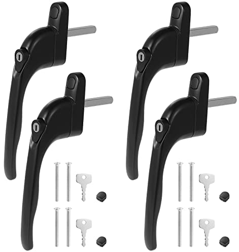 Faankiton 4PCS Replacement Window Handle Lock with Keys, Aluminum Alloy Inline Locking Universal Lockable Espag Handles 360° Rotation with 43mm Spindle Length for Indoor & Outdoor UPVC Windows (Black)
