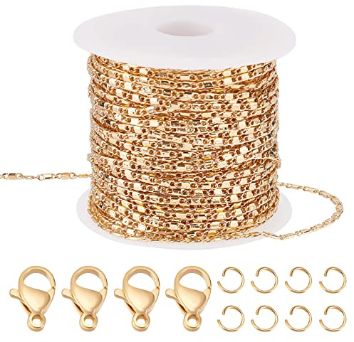 Beebeecraft 33 Fuß 18 Karat Vergoldete Kabelketten Spiegelgliederkette Mit 20 Karabinerverschlüssen Und 50 Biegeringen Für Die Herstellung von Halsketten Ohrringen Und Armbändern