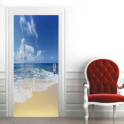 A.Monamour Türtapete Selbstklebend Türfolie Türposter 3D Strand Landschaft Vinyl Folie Türdeko Tapete Wandbild Türaufkleber Türtattoo 77 x 200 cm