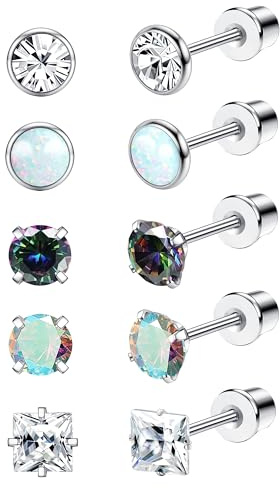 KALVICA Titanium Earrings for Women Men Hypoallergenic G23 Titanium Stud Earrings for Sensitive Ears Opal Cubic Zirconia Small Silver Screw Back Earrings 20G