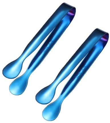 Pinzas de hielo para azúcar, mini pinzas para servir aperitivos de acero inoxidable (azul)