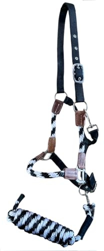 Generisch Ecoline Hybrid Halfter mit Strick schwarz-weiß (L (Full/Warmblut))