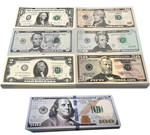 280 Blätter Prop Money Copy Money,Spielgeld Dollar Scheine FalschgeldMovie Money,Spielgeld für Kinder,Falschgeld Dollar für Kinder Kaufladen,Cash Spielzeug Set,(40 x 1$,2$,5$,10$,20$,50$,100$)