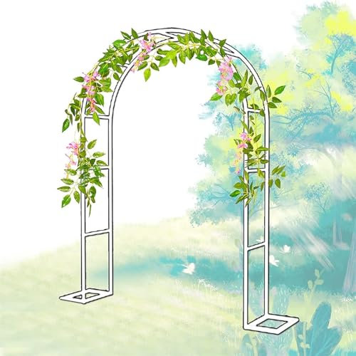 GueTTO Rosenbogen aus Metall Schwarz Verzinkt Hochzeitsbogen Rankhilfe Gartenbogen Rankgitter Rosen Bogen Edelstahl Rankbogen Hochzeit Torbogen,Einfache Montage, mit Sockel,Weiß,W350*H220cm