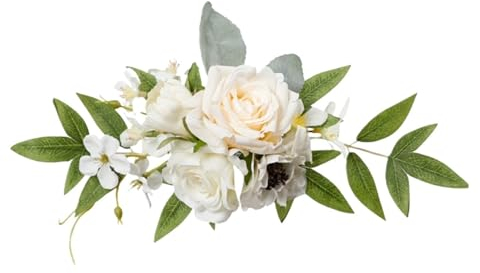 2 x Rosen-Girlande, Hochzeitsblumen, künstliche rustikale Blumengirlande, Pfingstrosen, Türkranz, grüne Blätter, Rose, Pfingstrose, Sonnenblumen, Türkranz, Heimdekoration (Farbe: Champagner)