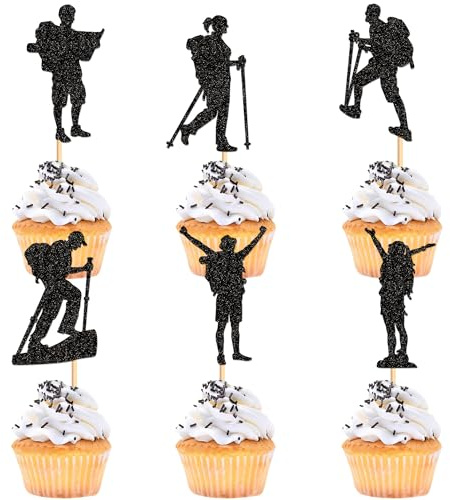 Blumomon 24 Stück Wandern Cupcake Topper Bergsteigen Tortenaufsatz Sport Kuchen Dekoration für Wandern Party Dekoration Sport Party Dekoration