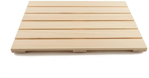 BOUMBI Hinoki Badematte aus Holz mit rutschfester Gummiauflage aus Zypressenholz, Duschmatte (65,6 x 43,2 x 2,5 cm)