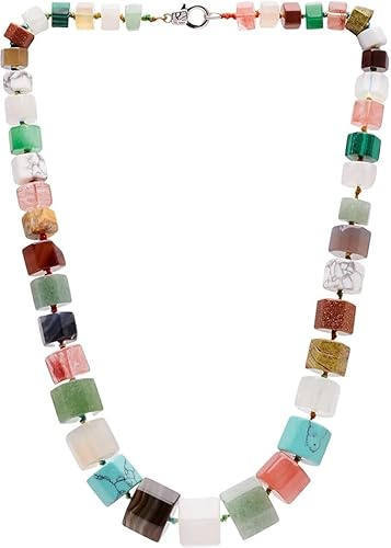 Handgefertigter Damen Edelstein Halskette - 50cm, 25-24mm Natursteinperlen - Eleganter Schmuck mit Edelstahlverschluss