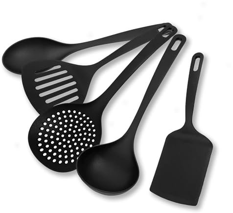 Fackelmann Set di utensili da cucina 5 pezzi, mestoli in nylon alto spessore, resistenti al calore fino a 200°C, mestoli cucina lavabili in lavastoviglie