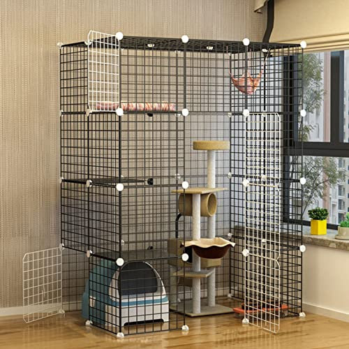 KHLMSRXJ Katzenkäfig - Katzenlaufstall, Haustierkäfige für Katzen, Metallgehege, Netz, Übungshofzaun, Käfig für kleine Haustiere, Kaninchen, Igel, Katzen, Meerschweinchen