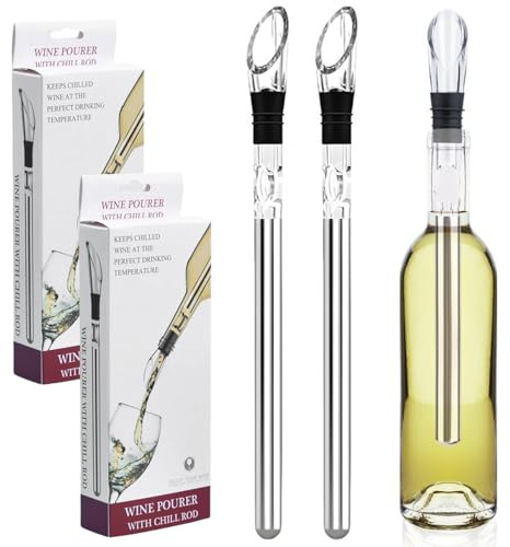 Pasdrucn 2 Stück Edelstahl Weinkühler Stab Mit Ausgießer, Weinkühlstab Mit Ausgießer, Weinkühler Geschenke Für Männer Frauen Weihnachten, Edelstahl Flaschenkühler Wein Zubehör (A)