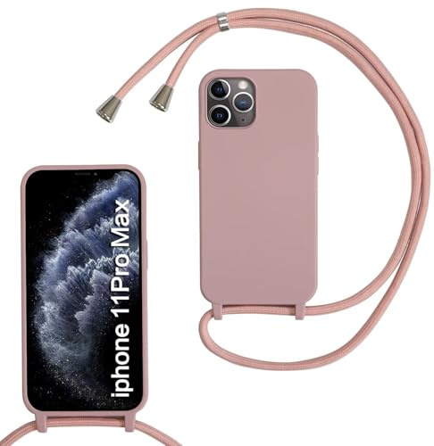 xinyunew Handykette für iPhone 11 Pro Max Hülle mit Band, Handyhülle mit Schnur zum Umhängen, weiche TPU Silikonhülle mit Band [abnehmbar] Halskettenhülle für iPhone 11 Pro Max-Tiefrosa | Kameraschutz und Bildschirmschutz, Necklace Handyhülle mit Schnur Stossfest Schutzhülle für zum Umhängen Case mit Kordel