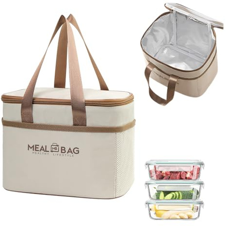 MSLSOZ Sac à déjeuner pliable, sac isotherme repas, résistant à l'eau, sac à déjeuner isotherme réutilisable pour femme, homme, enfant et étudiant, voyage, pique-nique (Kaki).