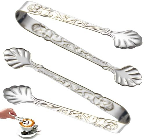 2 Pcs Stainless Steel Sugar Tongs Heat Resistant Appetizer Tongs Mini Serving Tongs U-Shaped Ice Tongs Kitchen Tongs for Tea Party Coffee Serving Food Cooking Salad Grilling- Silver
