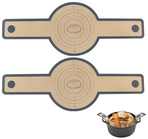 2 Silikon Backmatte für Dutch Oven, Wiederverwendbare Brotbackmatte, Backmatte Brot mit Langen Griffen für Brottopf, Brotmatte Rund für Backofen, Silikonmatte Antihaf, Leicht zu Reinigen