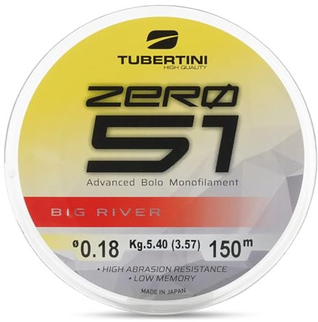 Tubertini Monofilo ZERO 51 BIG RIVER media morbidezza ed elasticità 150 MT - 300 MT - 1000 MT diametro da Ø 0,12 a Ø 0,18 (Ø 0,16 - kg 4,5, 150 MT)
