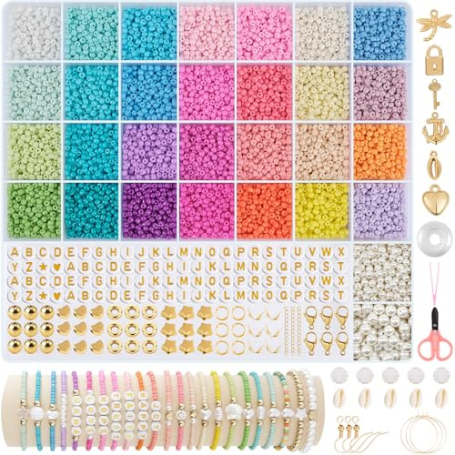 RUBY Perlen für Armbänder 28 Bunte Perlen zum Auffädeln 3mm Makkaron Matte Glasperlen zum Auffädeln, Mini Perlenset Charm Kit für Freundschaftsarmbänder DIY Bracelet Making Kit, Feiertage, Partys