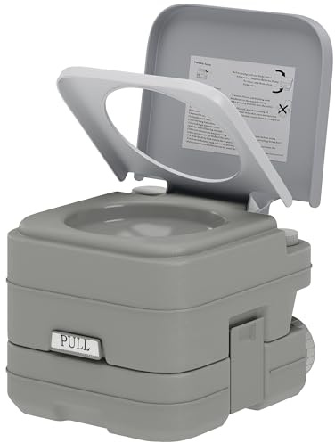 HOMCOM Inodoro Portátil WC Portátil con 2 Tanques de 10L Carga 200 kg Inodoro para Exterior Camping Acampar Senderismo 36x42x30 cm Gris