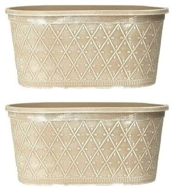 Powdered Whitewashed Trough Window Box – Decorative Plastic Outdoor Planter with Drainage Holes – Weatherproof Outdoor Planter with Drainage Holes Flower Pot for Gardens (Ginger - 40cm, 2Pack)