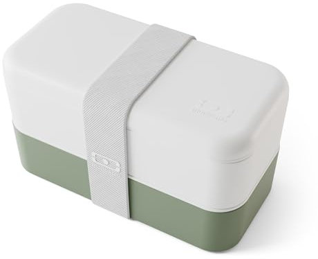 monbento - Lunch Box Original blanc/vert - Lunch Box Micro Ondable pour Adultes - Boite Lunch Hermétique 2 étages - Idéal pour Travail/Pique-niques - Sans BPA - Made in France - Bicolore