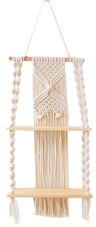 Stgbcst Handgewebter Wandbehang 30 * 75 cm aus Baumwolle Boho Stil Ideal für Wohnzimmer Holz Makramee & Böhmische Dekoration Handgewebte Schweberegal