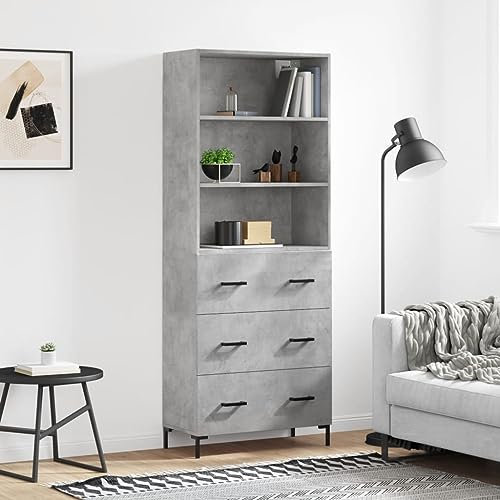MOBCANT Highboard, Küchenbuffet Buffetschrank Barschrank Vitrinenschrank Geeignet für Schlafzimmer Foyer Korridor Wohnbereich Betongrau 69,5x34x180 cm Holzwerkstoff